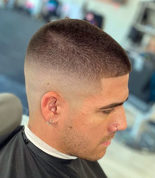 Classic buzz cut fade for men, even faded haircut