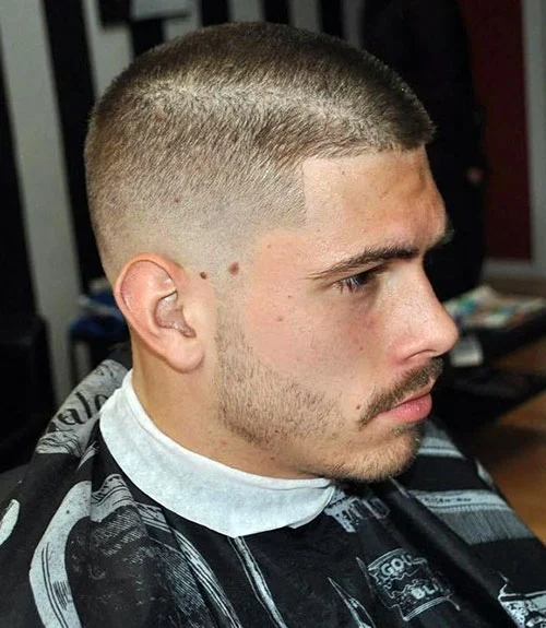 Buzz cut with mid fade for men