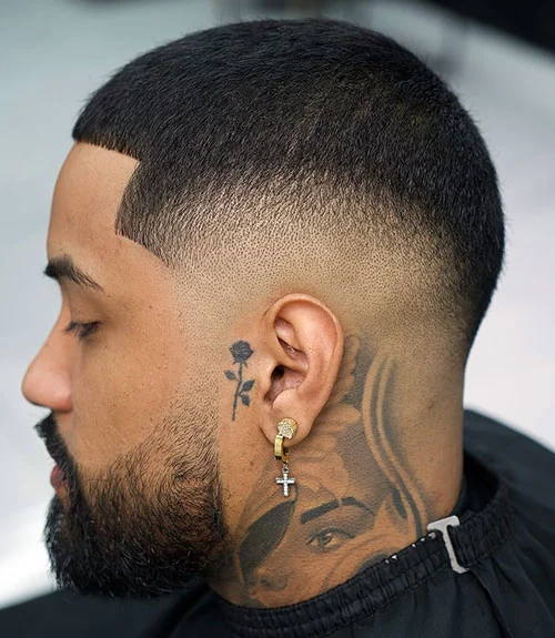 Buzz cut with drop fade for men