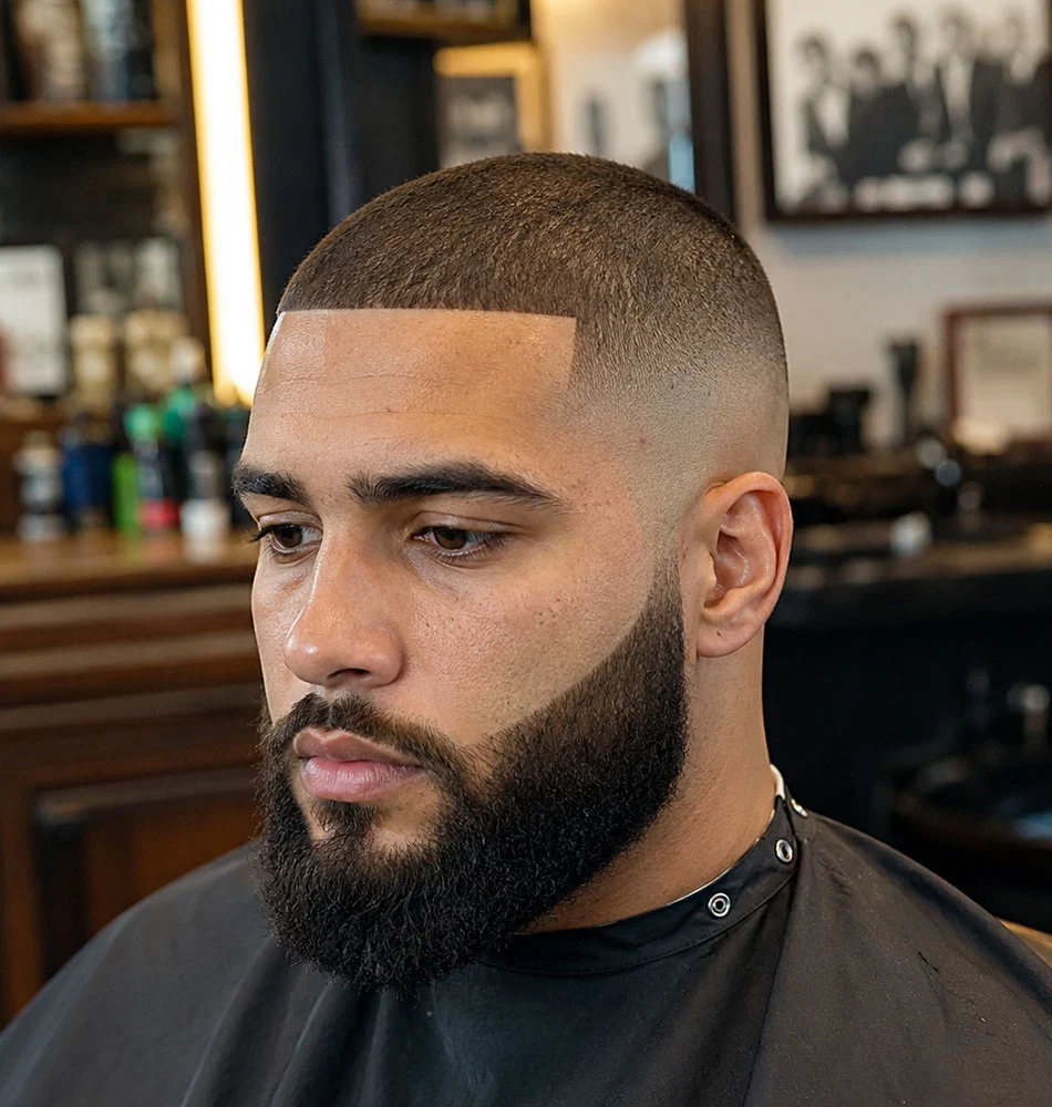 Buzz cut paired with beard for men