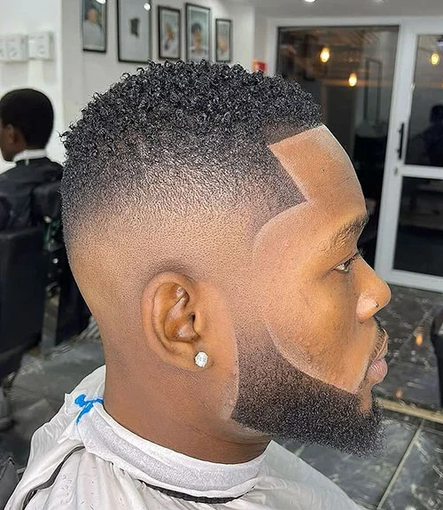 Fade haircut with line up for Black men, sharp lineup