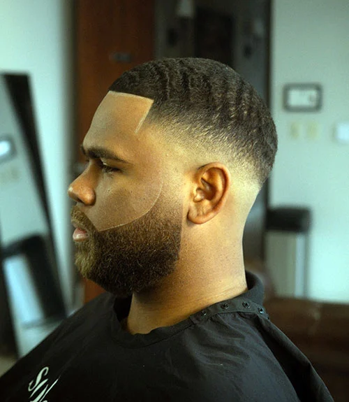 Wavy buzz cut fade with shape up for Black men