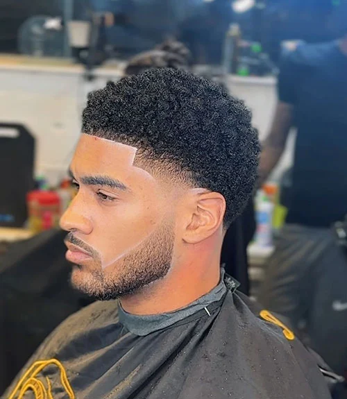 Afro temp fade with line up for Black men