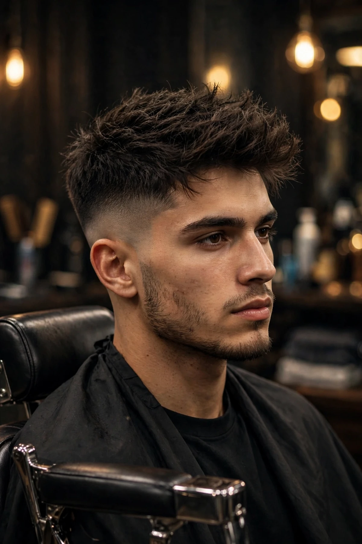 Man with a sharp mid fade haircut and textured top, one of the best fade haircuts for men