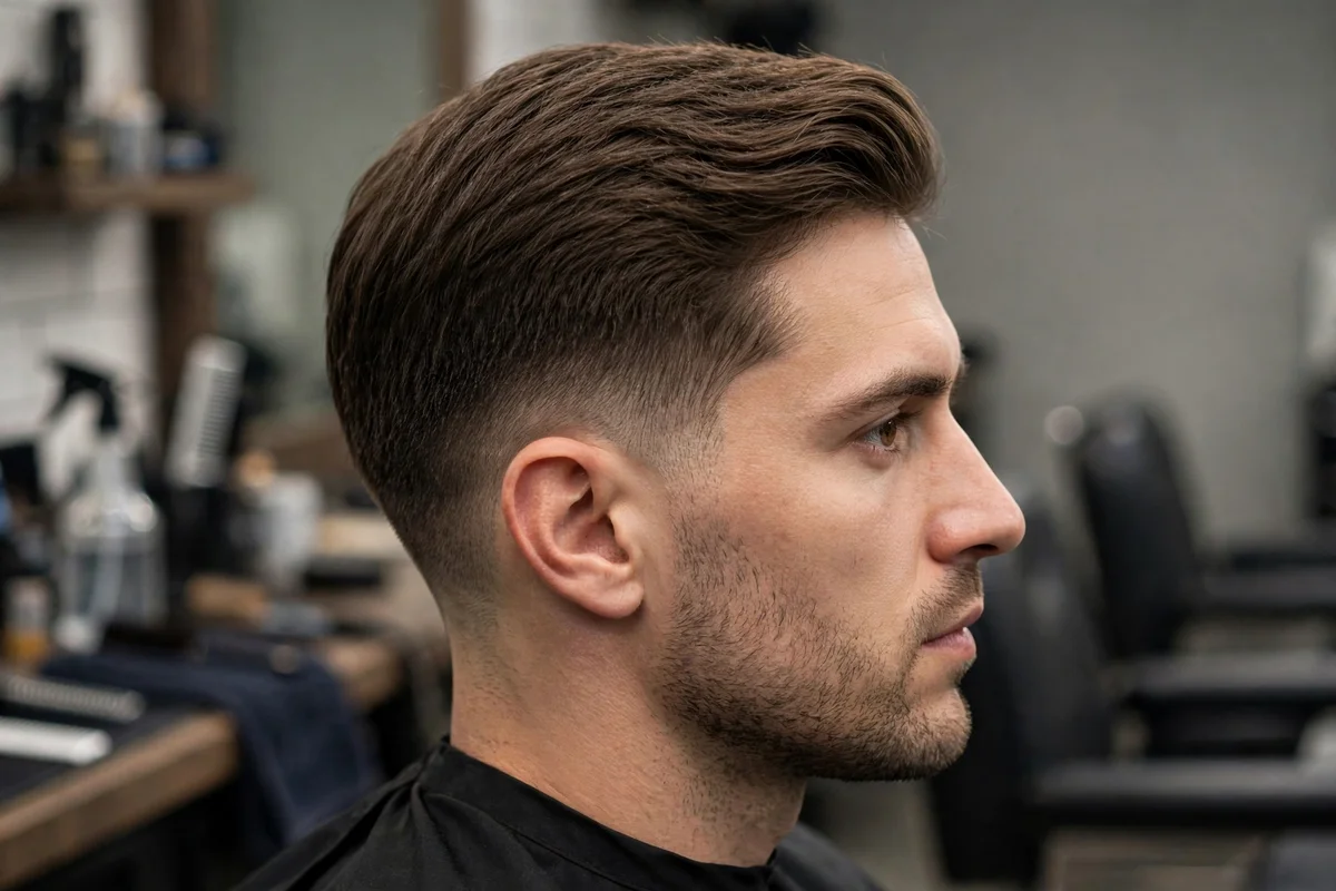 Mid taper haircut for men with the taper beginning at the middle of the sides, balanced and versatile