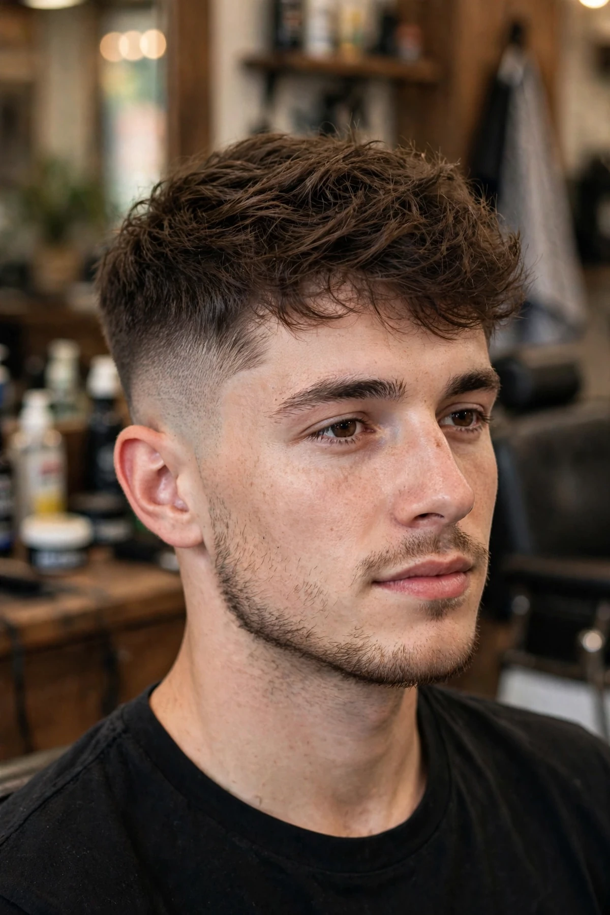 Scissor fade haircut for men with soft natural blend, an effortless mens fade haircut