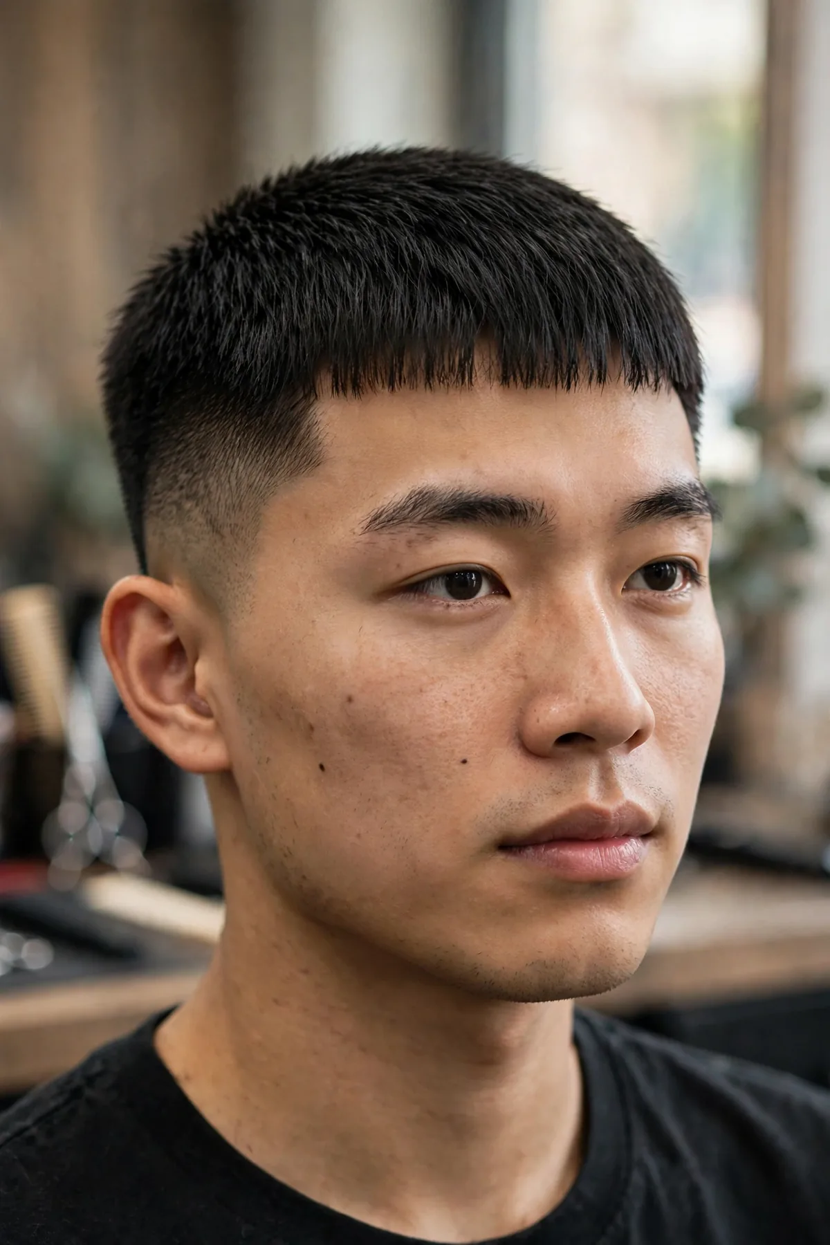 French crop haircut for men with forward fringe, modern short mens haircuts