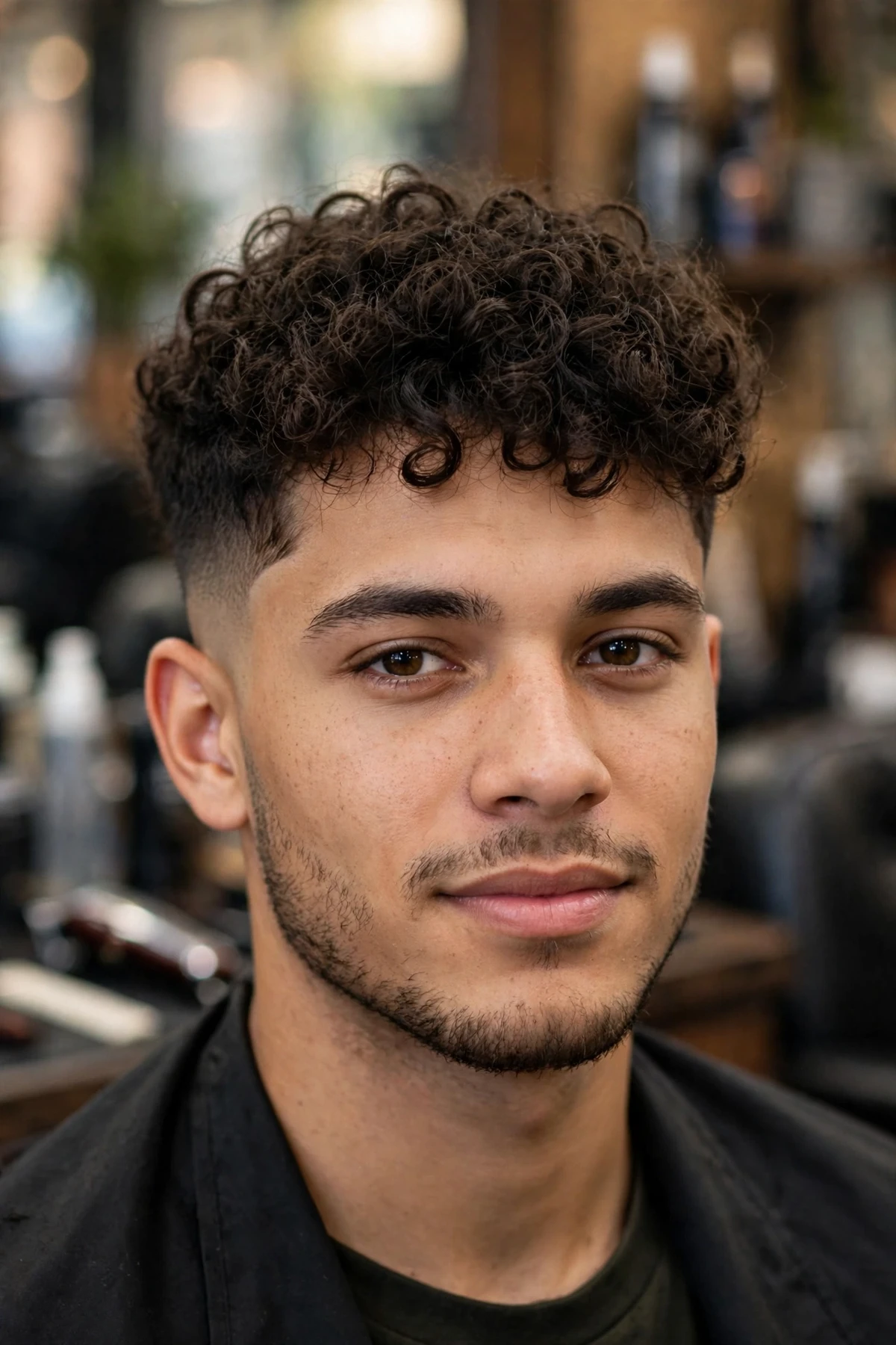 Curly top with low fade haircut for men, a defined natural mens fade haircut