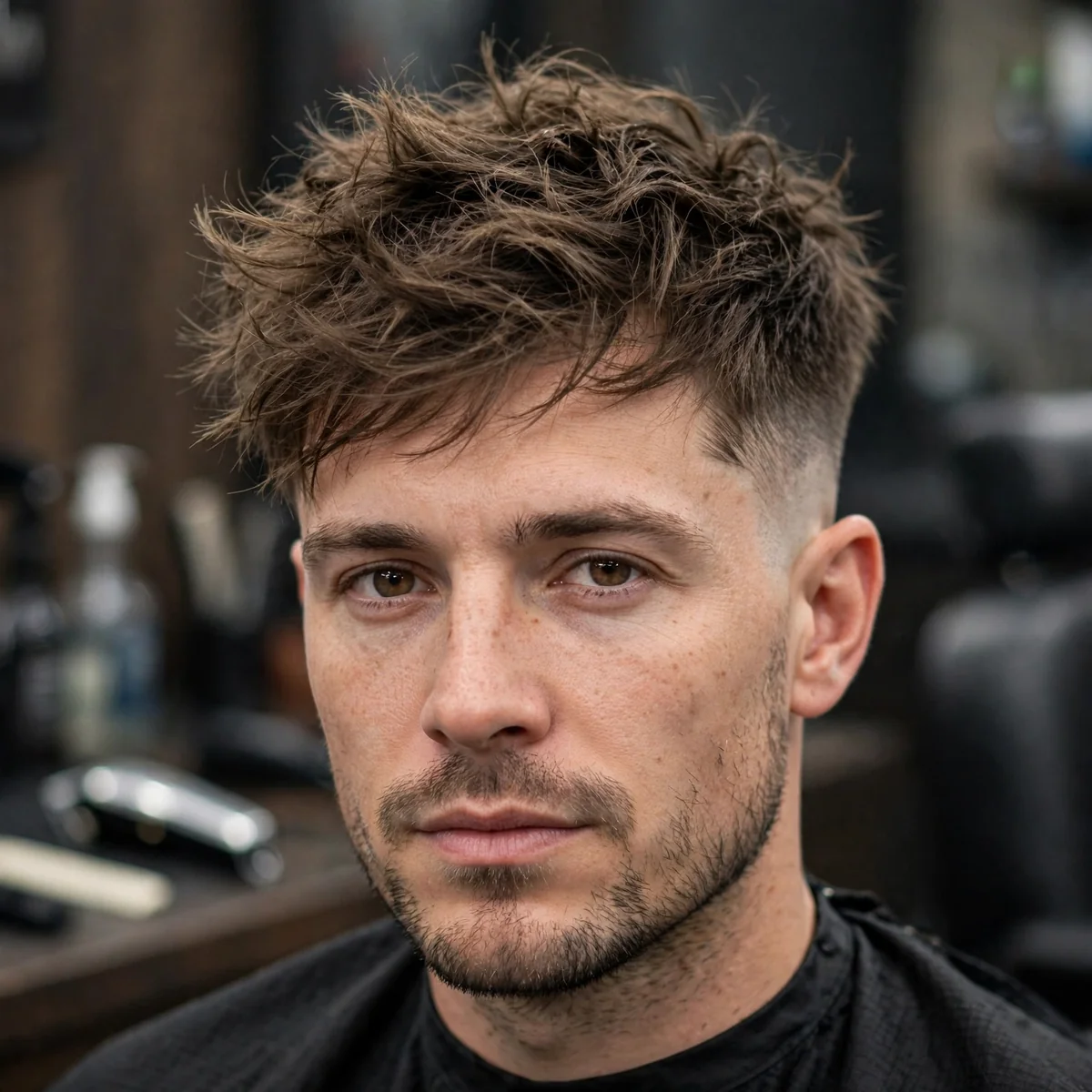 Taper haircut with messy top for men — tousled textured top with clean tapered sides