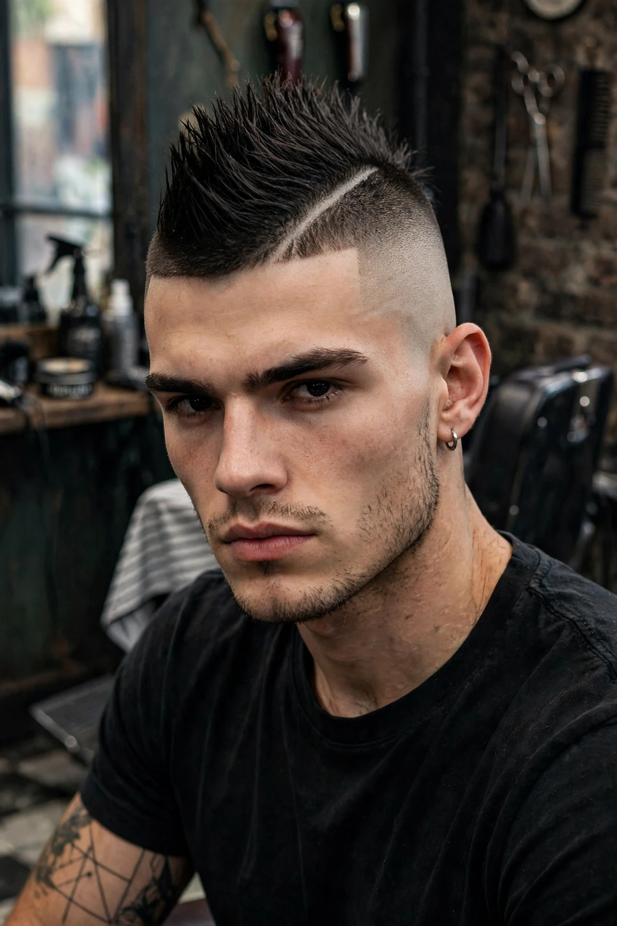 Mohawk with high skin fade for men, the boldest dramatic mens fade haircut