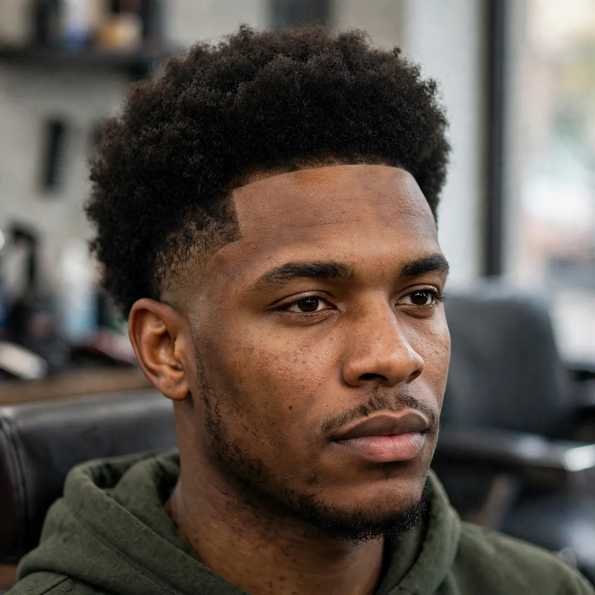 Afro taper haircut for men with natural texture on top, mens haircuts for Black men