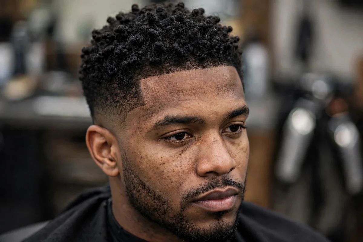 Taper haircut with coils on top for men — defined coils with clean tapered sides