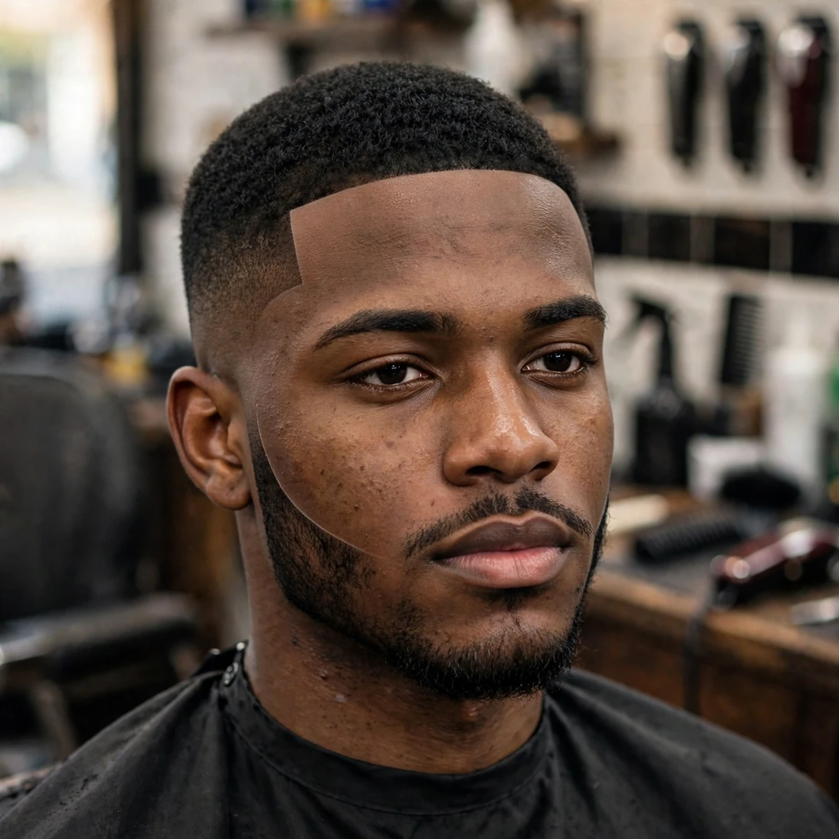 Sharp line-up with mid fade for men, a precise crisp mens fade haircut