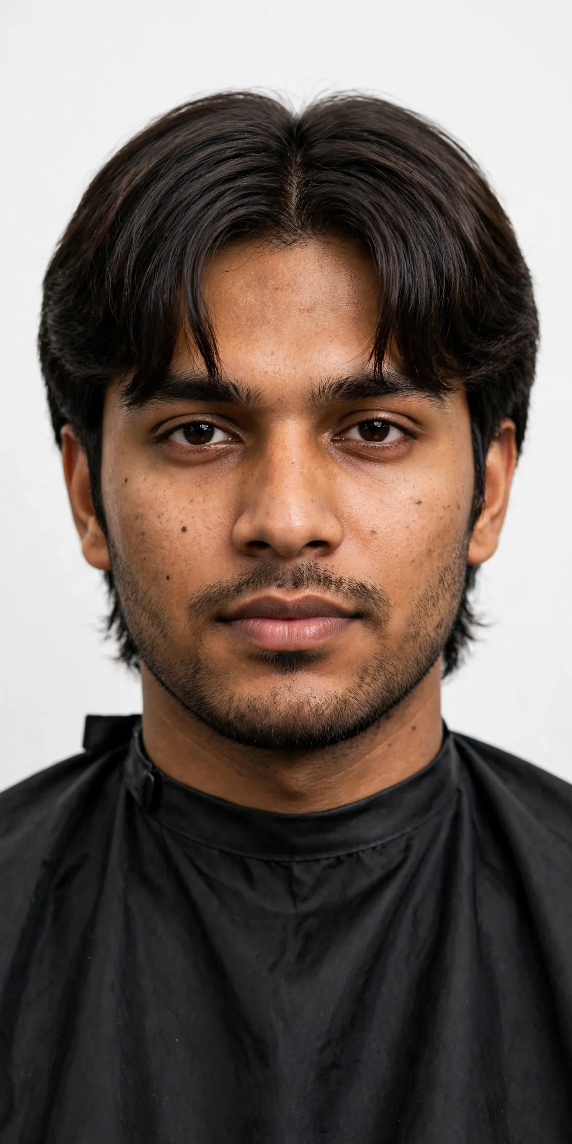 Man with a curtain fringe haircut, middle-parted fringe style