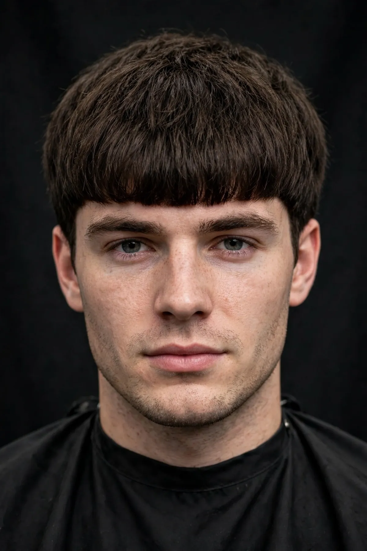 Man with a thick hair fringe haircut, full voluminous fringe