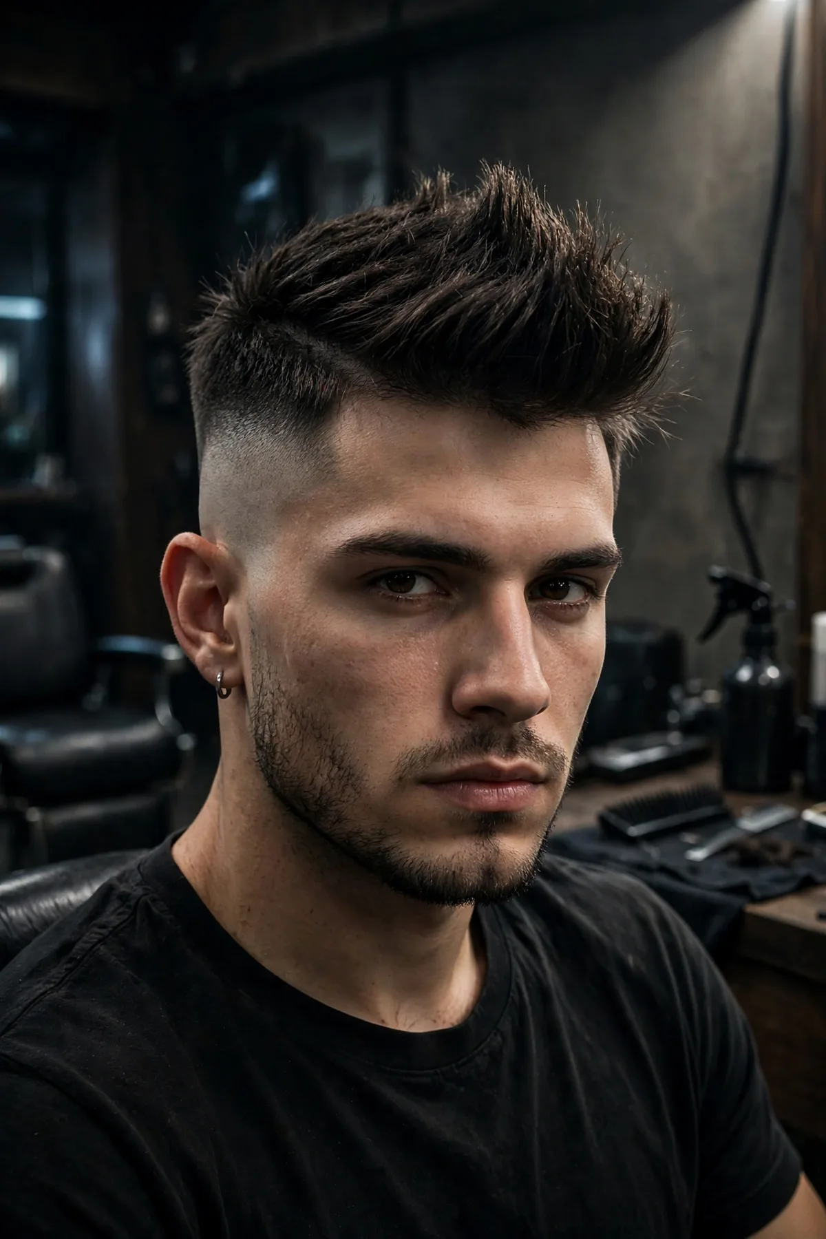 Low fade faux hawk haircut for men — mohawk-inspired style with faded sides and a strip of longer hair