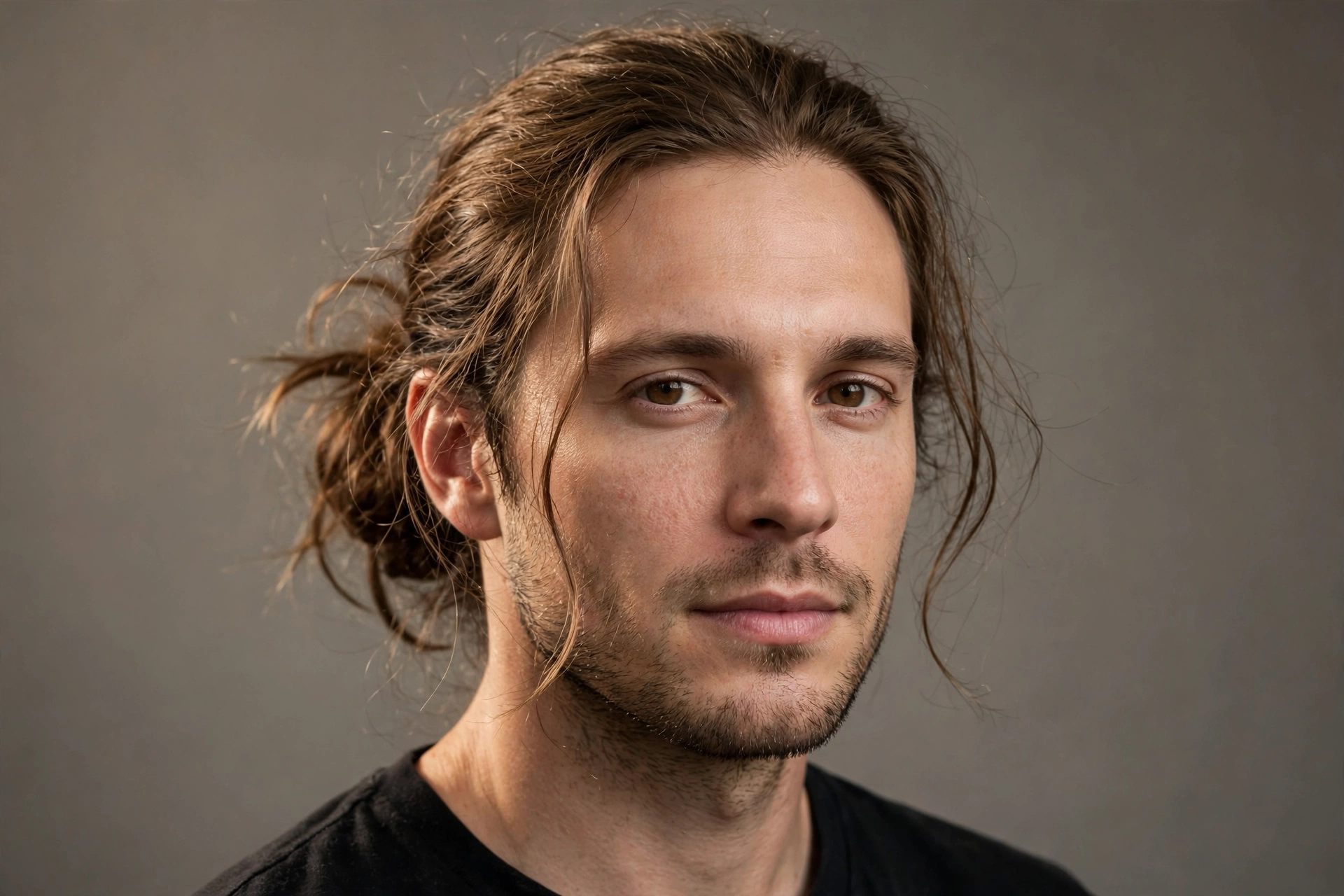 Loose messy man bun