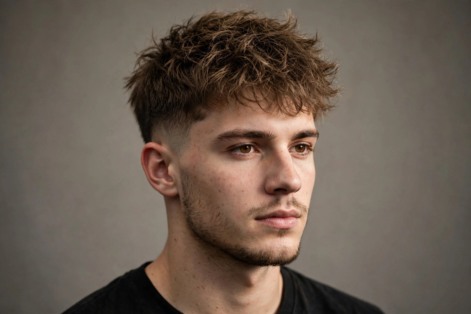 Tousled top with clean mid fade