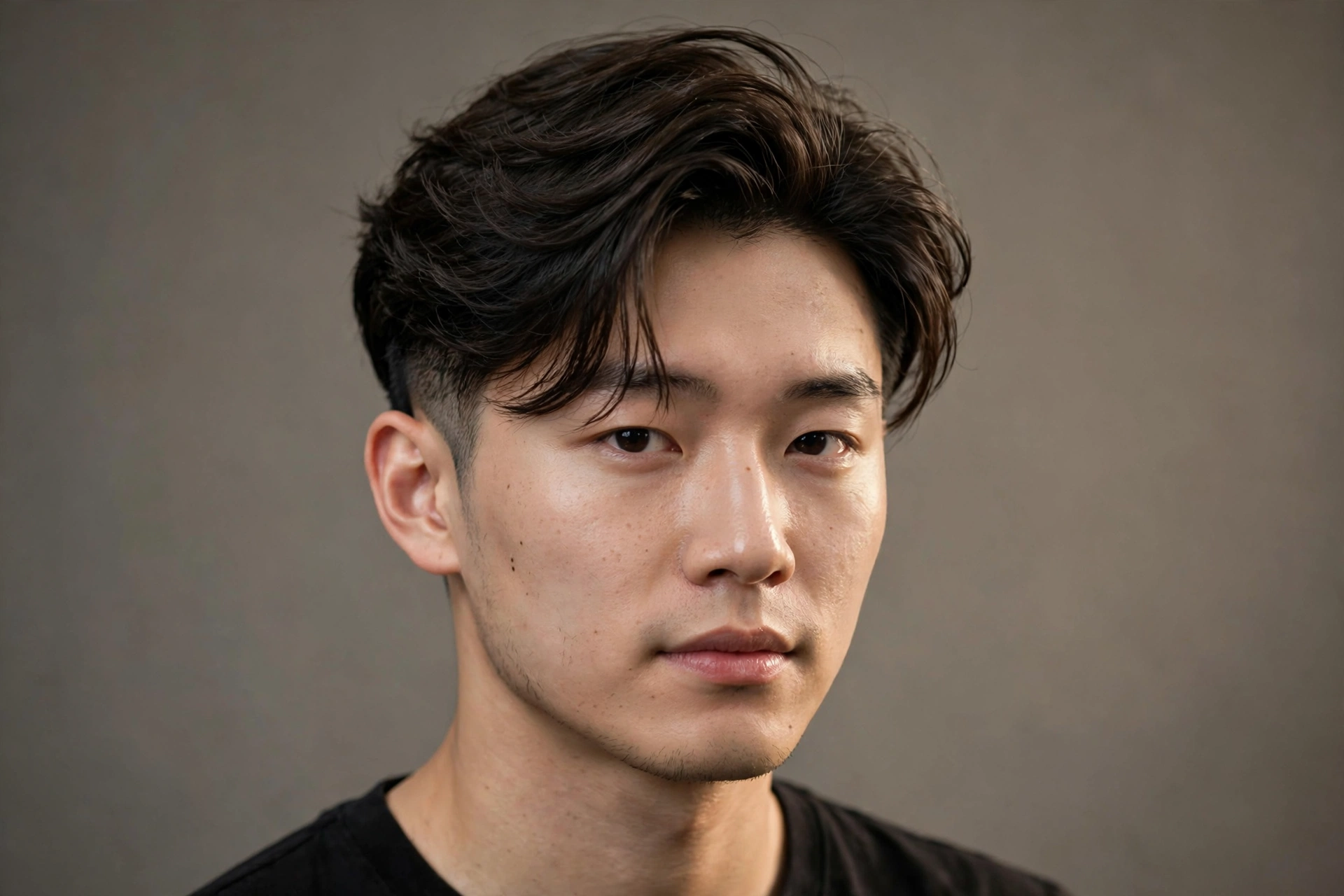 Messy two-block haircut with faded sides