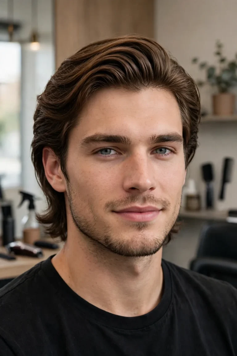 Featured image: classic flow haircut for men with medium-length hair swept back, the ultimate men's flow hairstyle guide