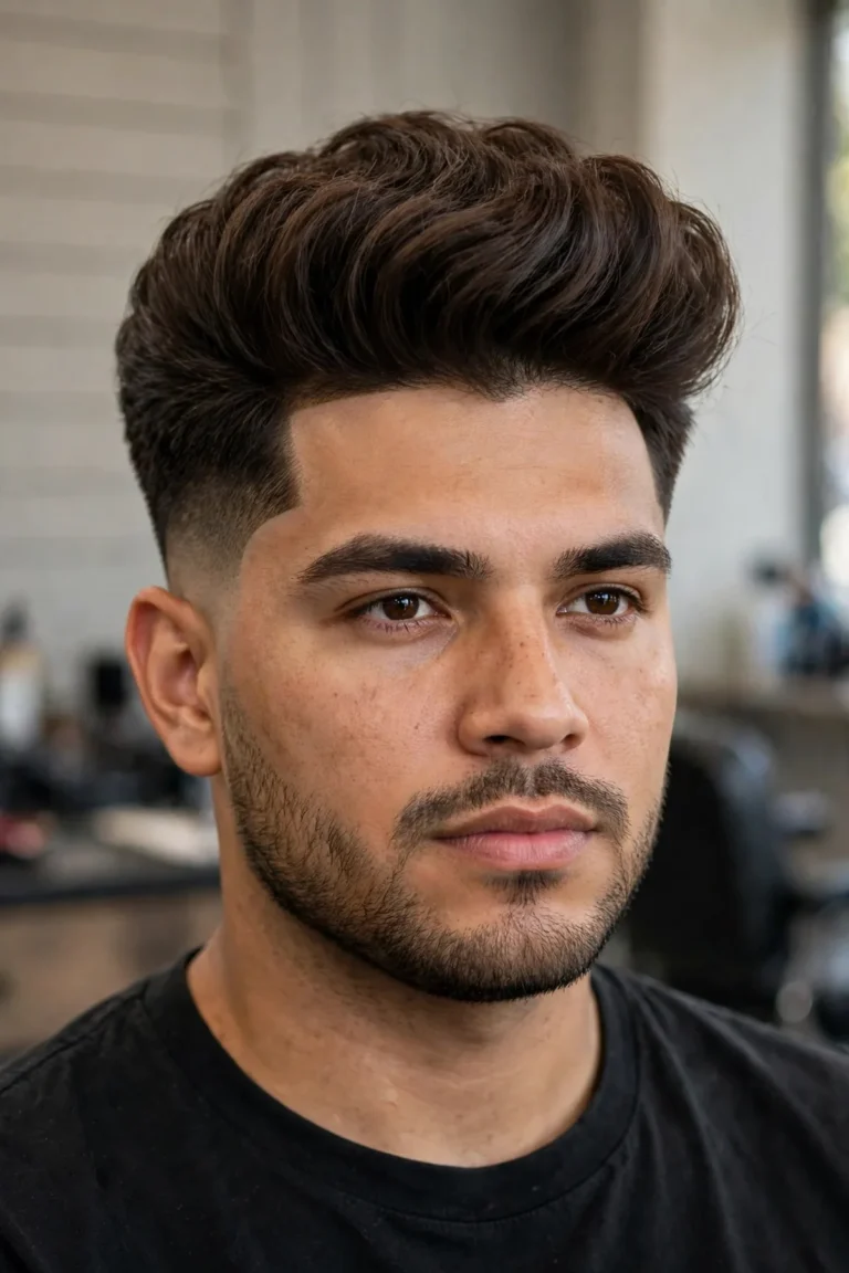 Featured image: classic blowout haircut for men with voluminous blown-out top and clean mid fade, the ultimate mens blowout hairstyle guide