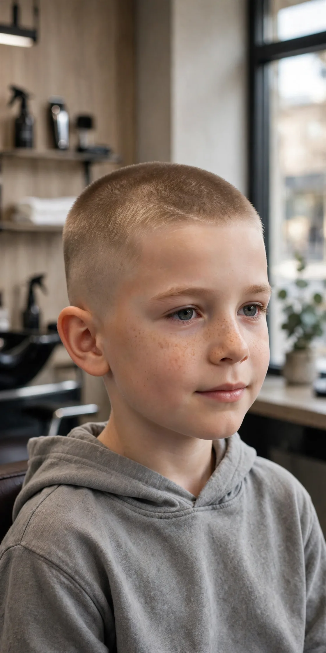 Young boy with a clean buzz cut haircut — a simple, low-maintenance short haircut for boys