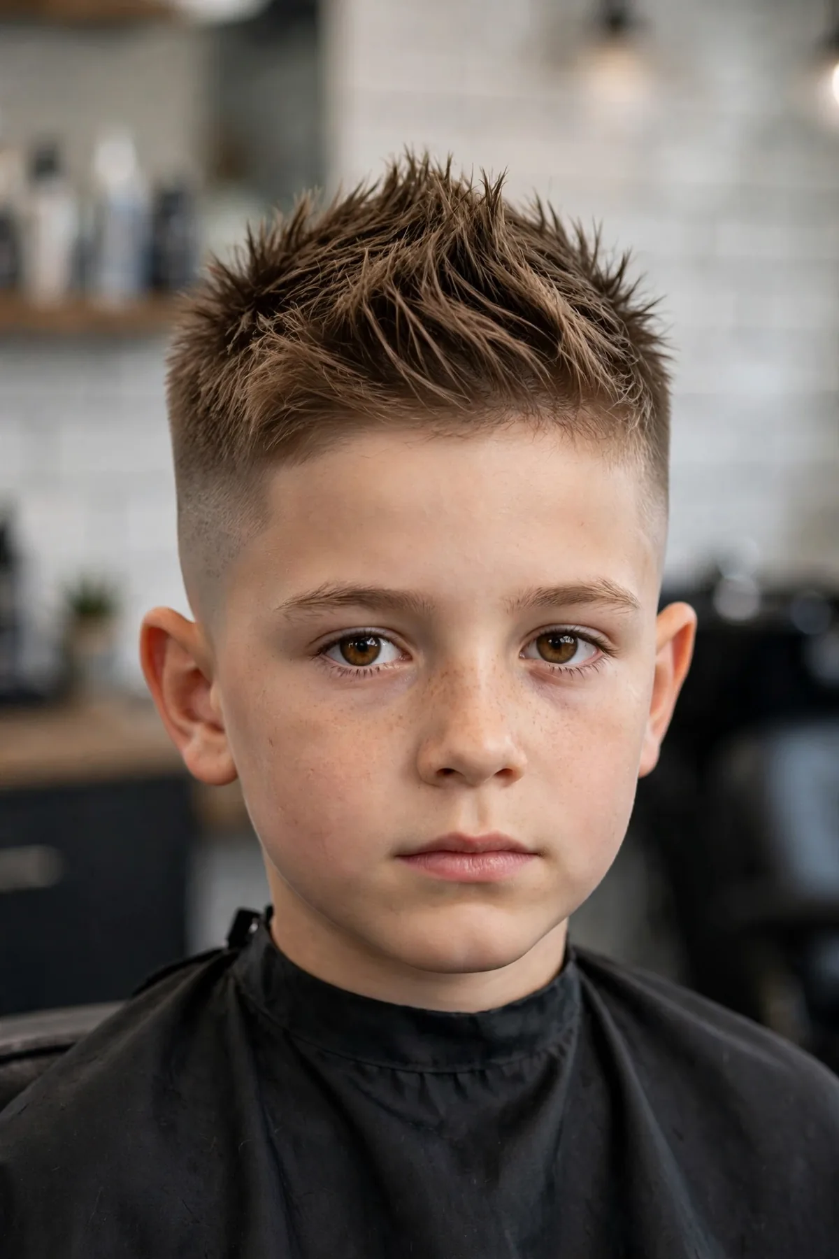 High fade haircut for boys with a spiky top — high contrast fade on the sides with textured spikes
