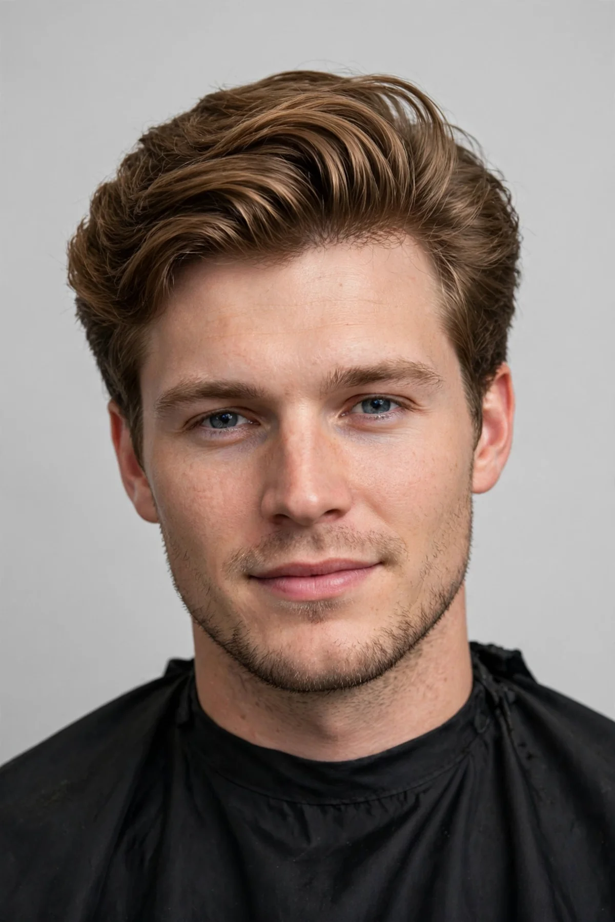 Medium comb-over haircut for men — voluminous side-swept top with natural fullness.