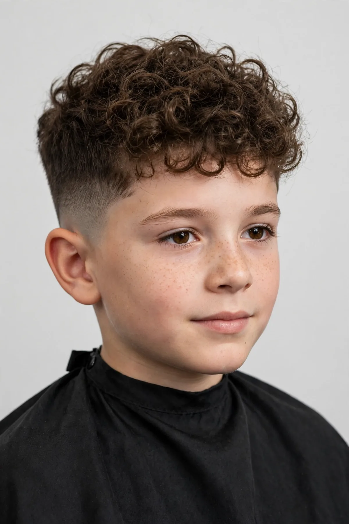 Mid fade with curly top for boys — natural curls on top with a clean mid-level fade on the sides
