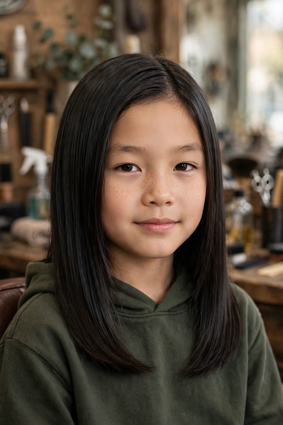 Shoulder-length straight long boys haircut with one-length clean ends and healthy shine