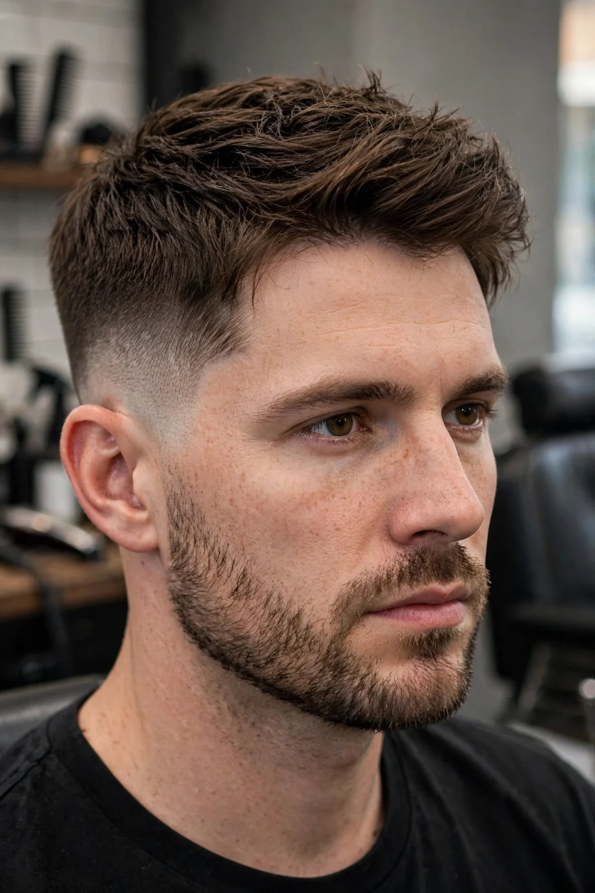 Taper fade haircut for men with straight hair — gradual fade on the sides with a textured straight top