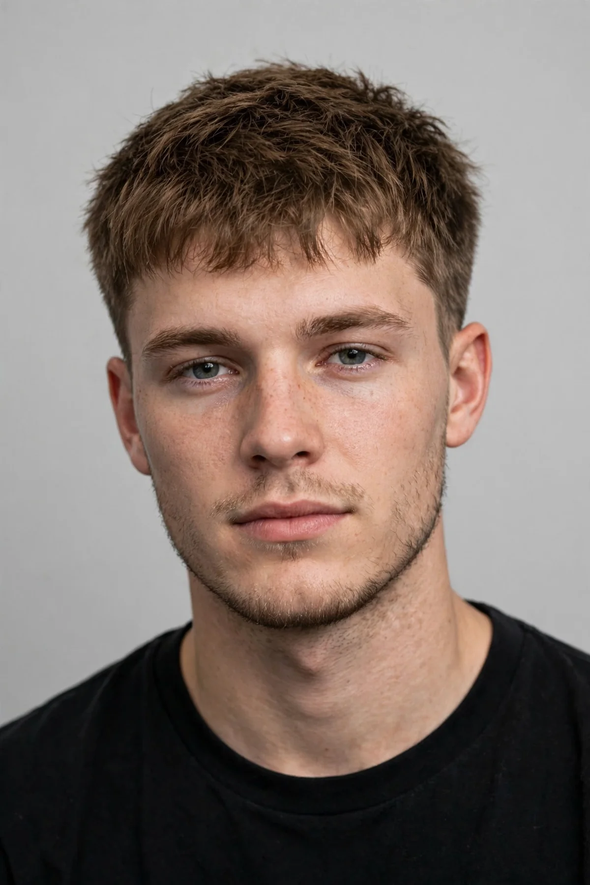 Textured crop medium haircut for men with choppy layers and a matte finish.