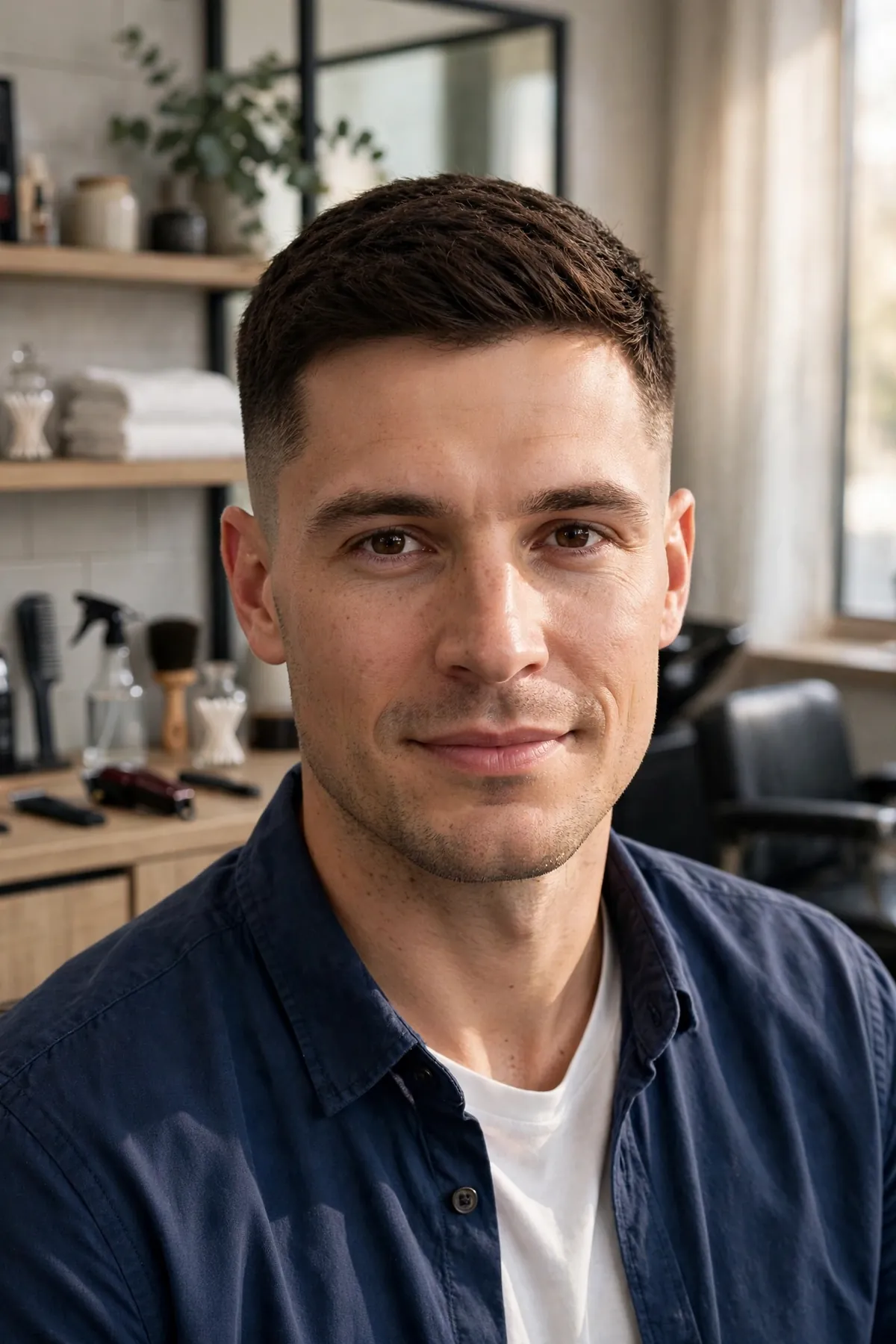 Crew cut haircut for men — short tapered sides with slightly longer top, a timeless mens hairstyle