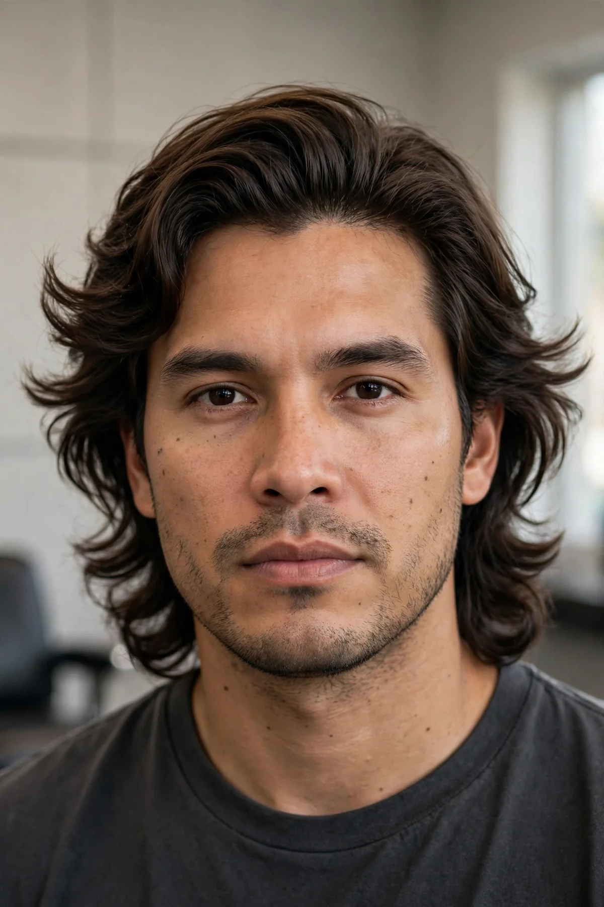 Hockey flow haircut for men with thick full hair flowing out from under a helmet, classic hockey hair look