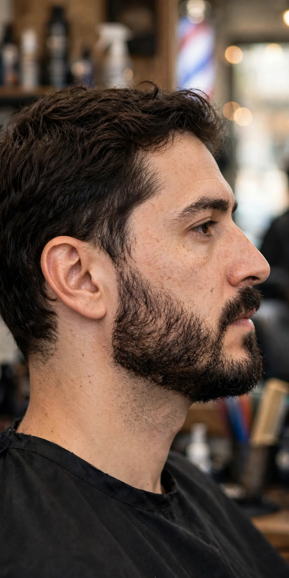 Neckline fade beard showing a clean graduated neckline blending into a full beard