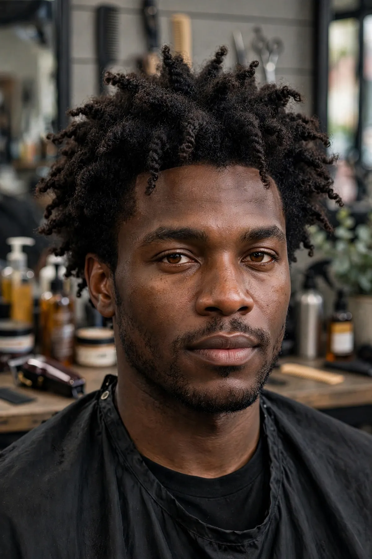 Twist-out fro black men haircut showing defined curls with natural volume
