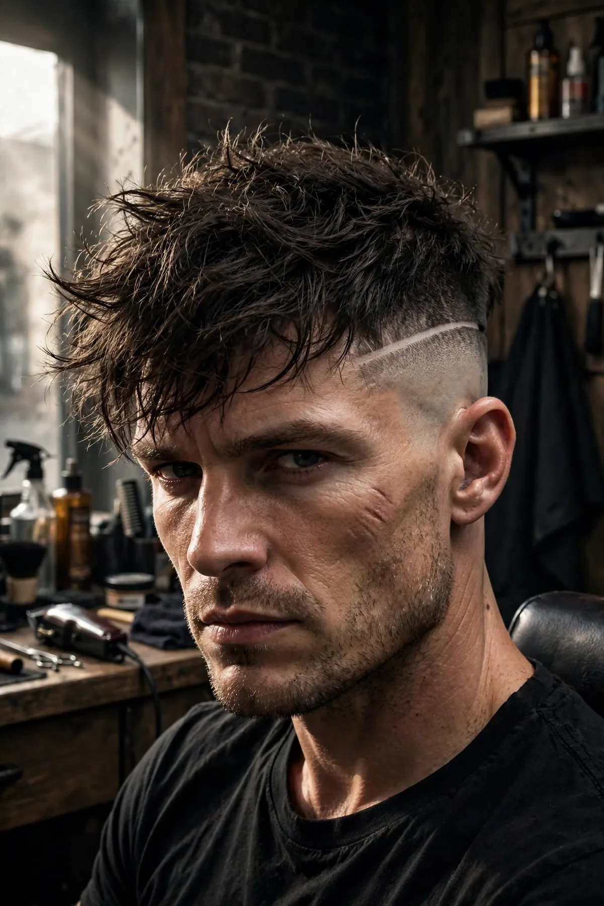 Warrior undercut haircut for men with buzzed sides and long disconnected textured top