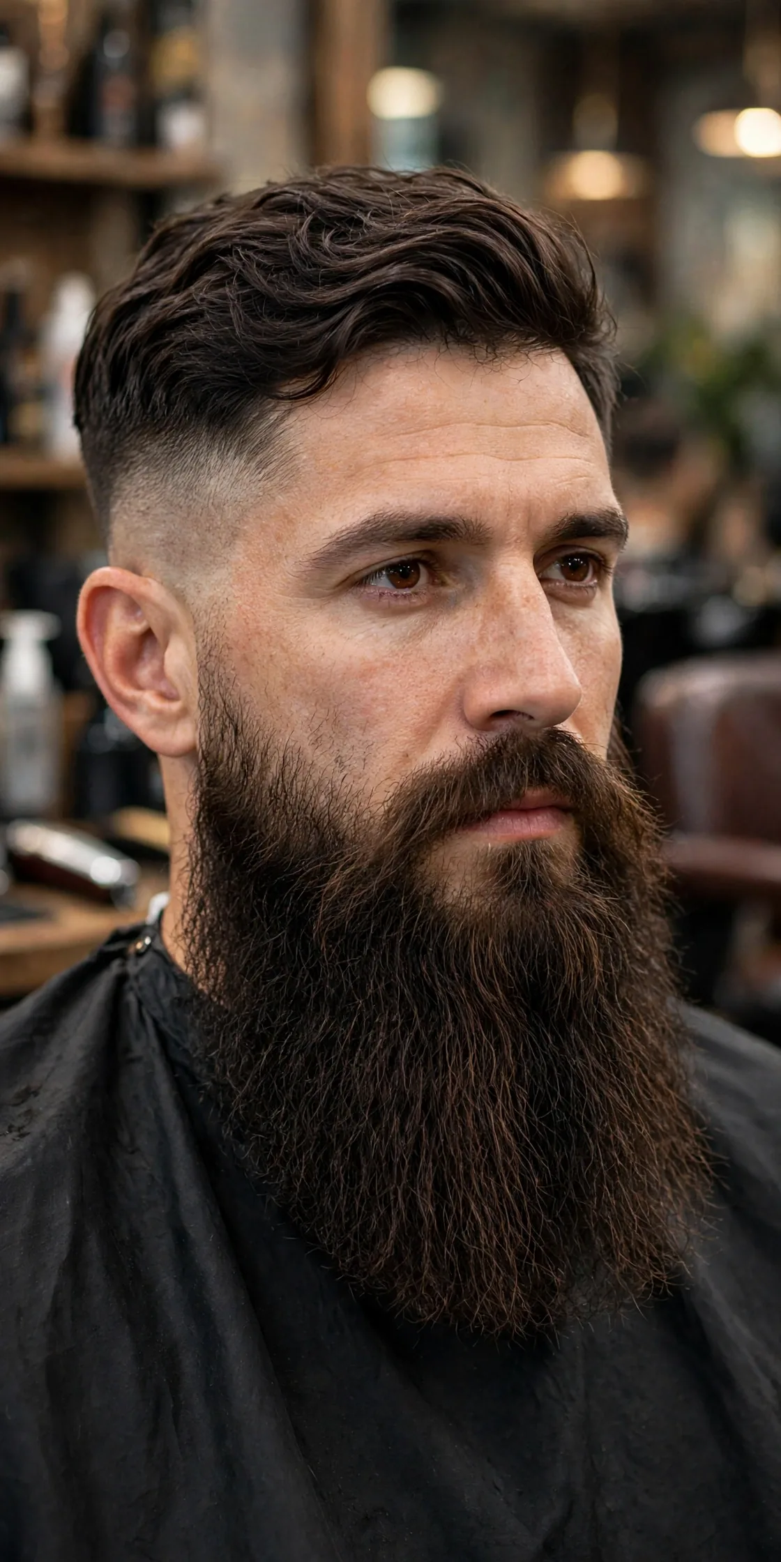 Long beard fade with a faded transition at the top flowing into a long full beard