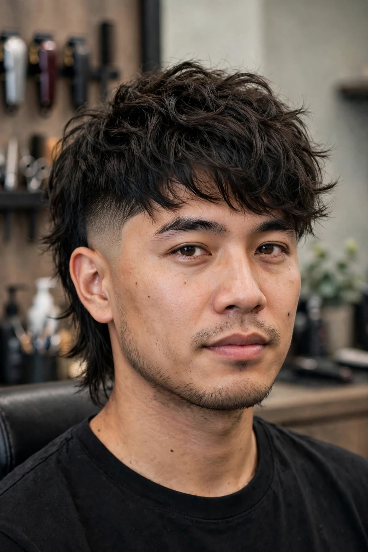 Low taper wolf cut haircut for men with subtle tapered sides and flowing layered top