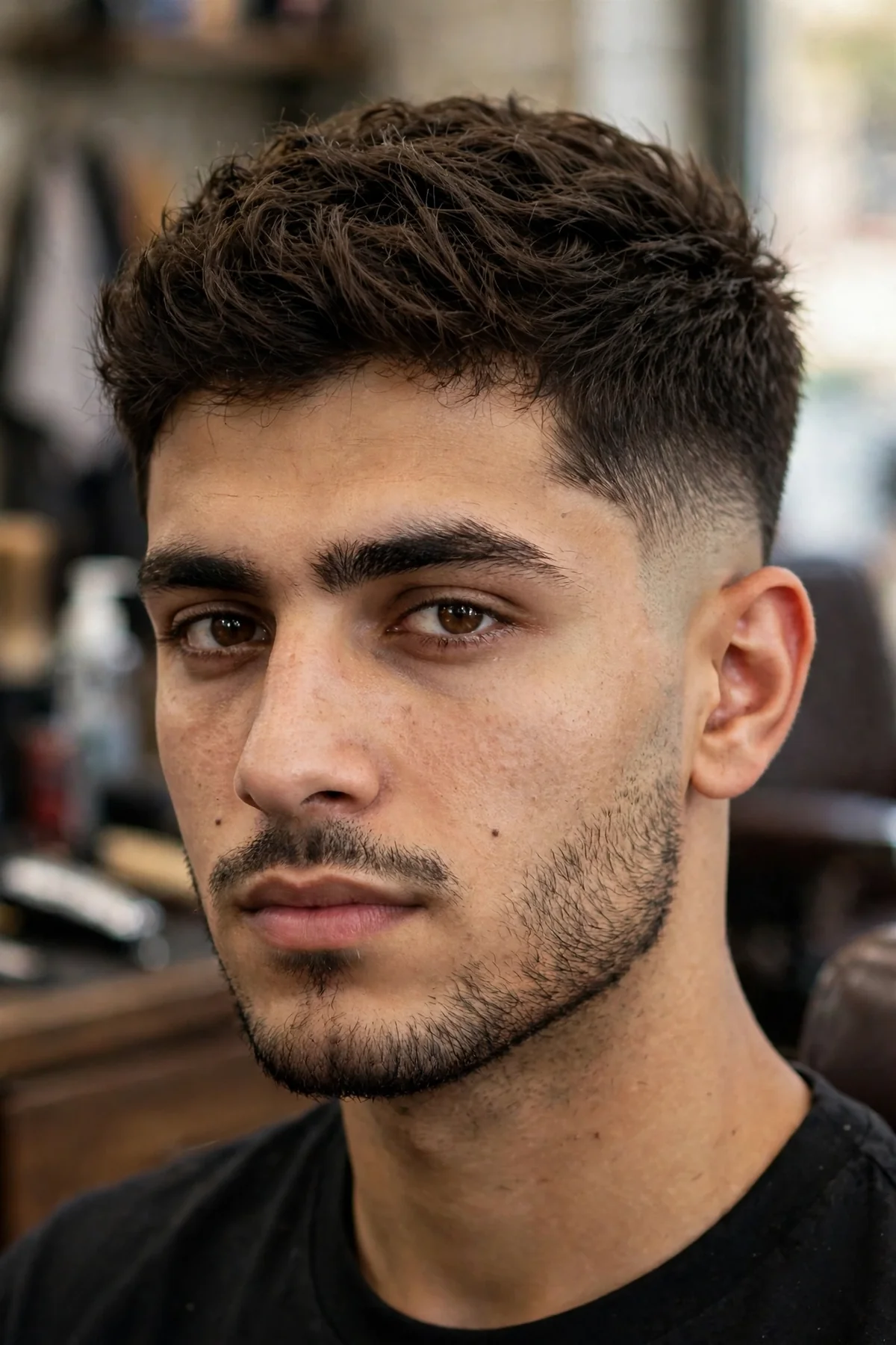 16 guard drop fade with two inches of hair on top and a fade that drops behind the ear.