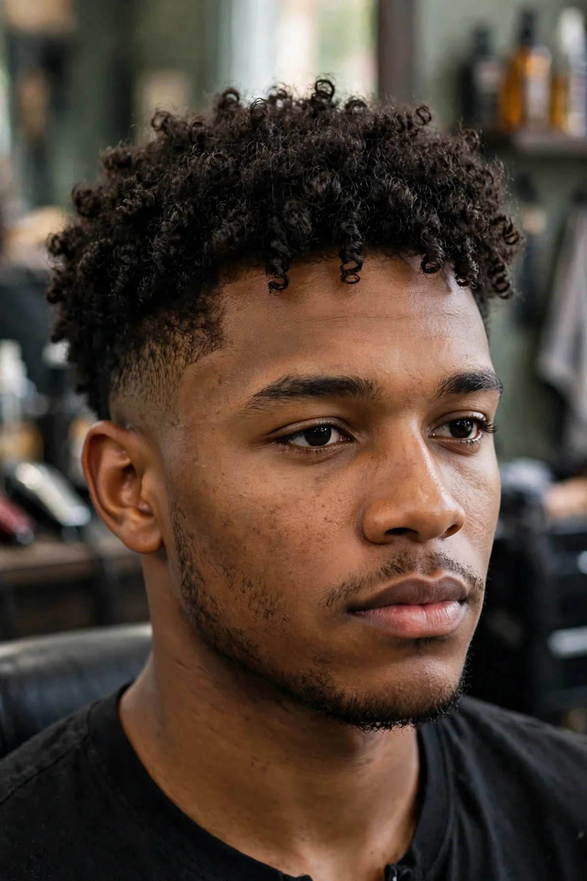 16 guard cut for curly hair showing two inches of defined natural curls on top.