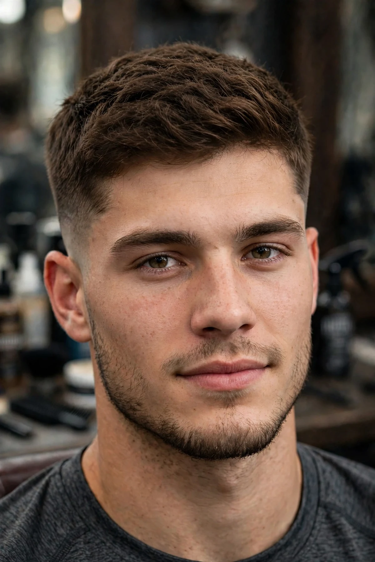 16 guard sporty athletic cut with two inches of practical hair on top and clean sides.
