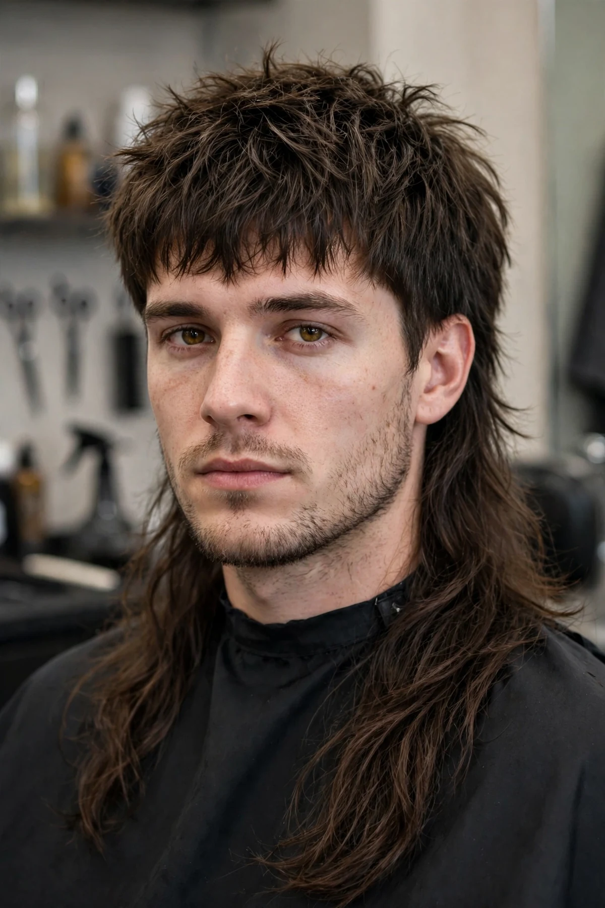 Mullet hybrid wolf cut haircut for men with dramatic long back layers and short textured crown