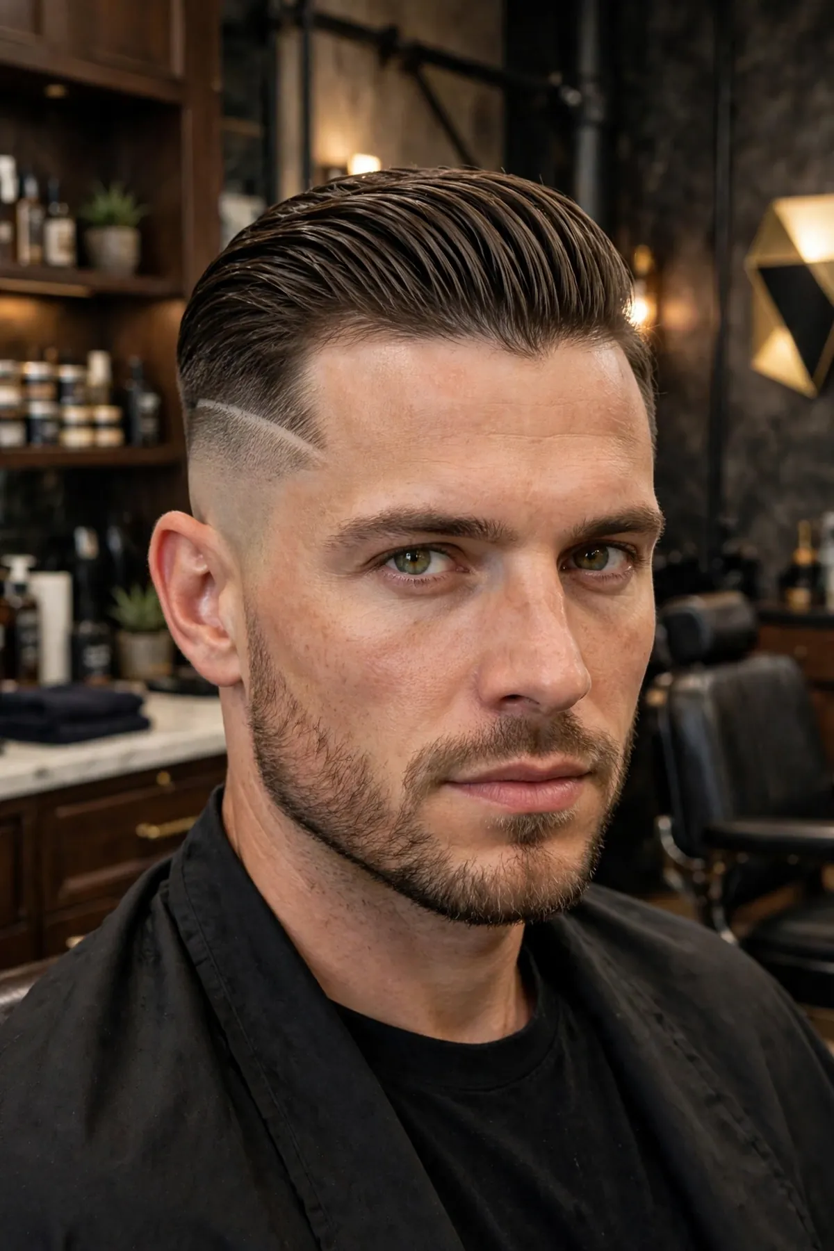 Classic undercut haircut for men — long top disconnected from short faded sides