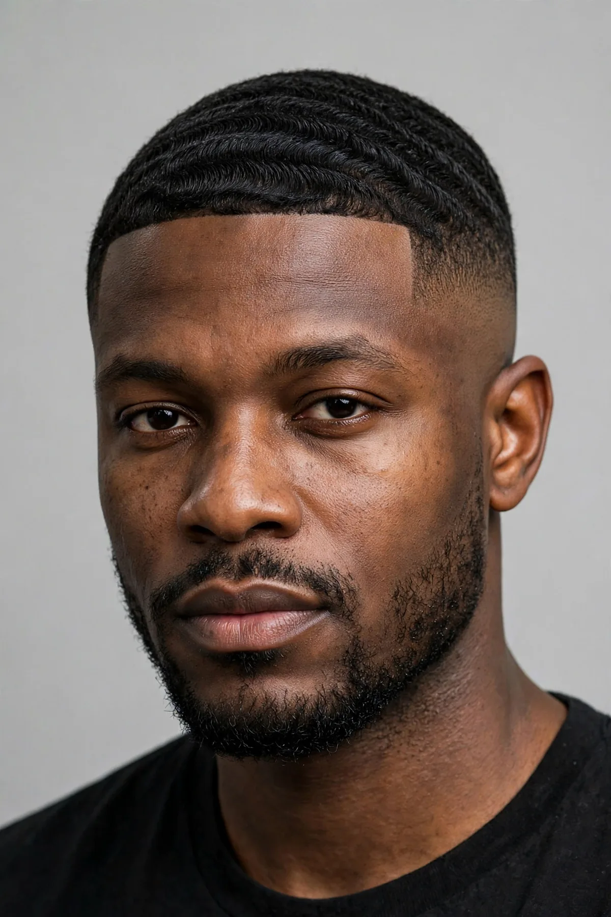 360 waves with a bald fade haircut — smooth wave pattern on top with clean skin-faded sides