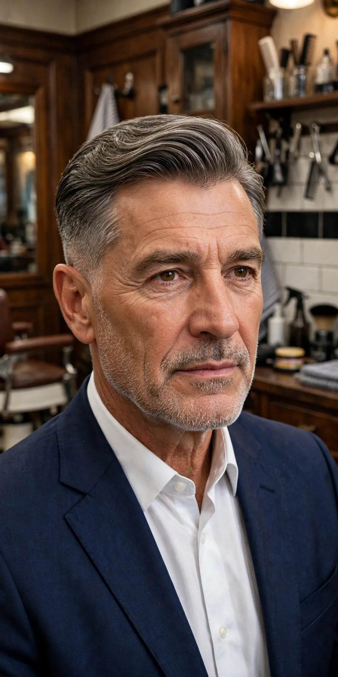 Comb over haircut for men — longer top swept across with tapered sides