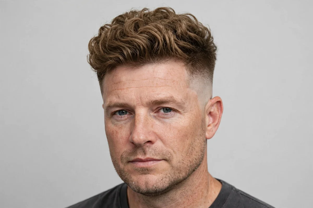 High volume taper fade haircut for men — thick voluminous top with tight faded sides