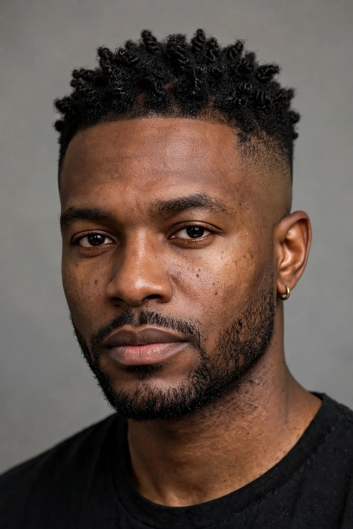 Sponge twists with a bald fade haircut — coiled twist texture on top with sharp skin-faded sides