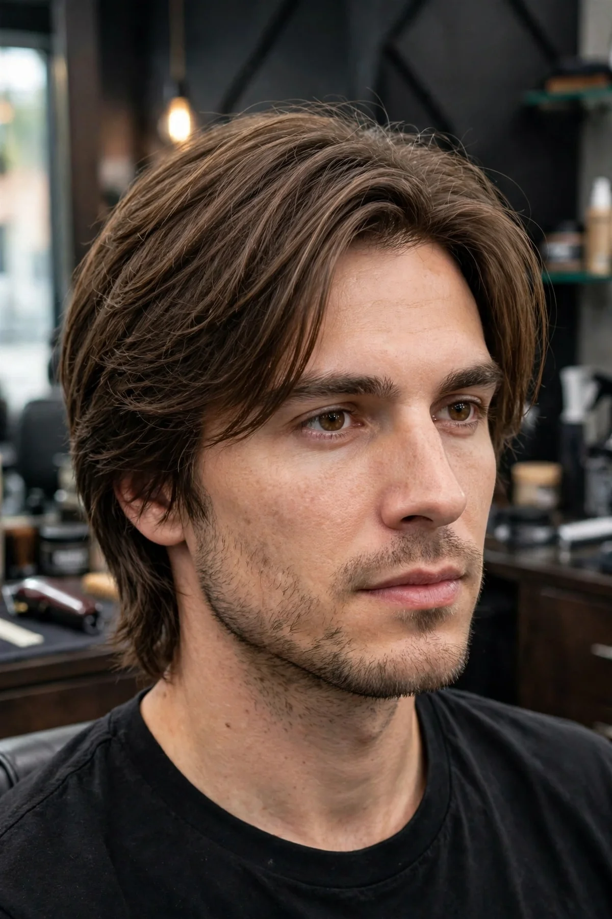 Layered medium haircut for men with straight hair — varying lengths adding texture and movement