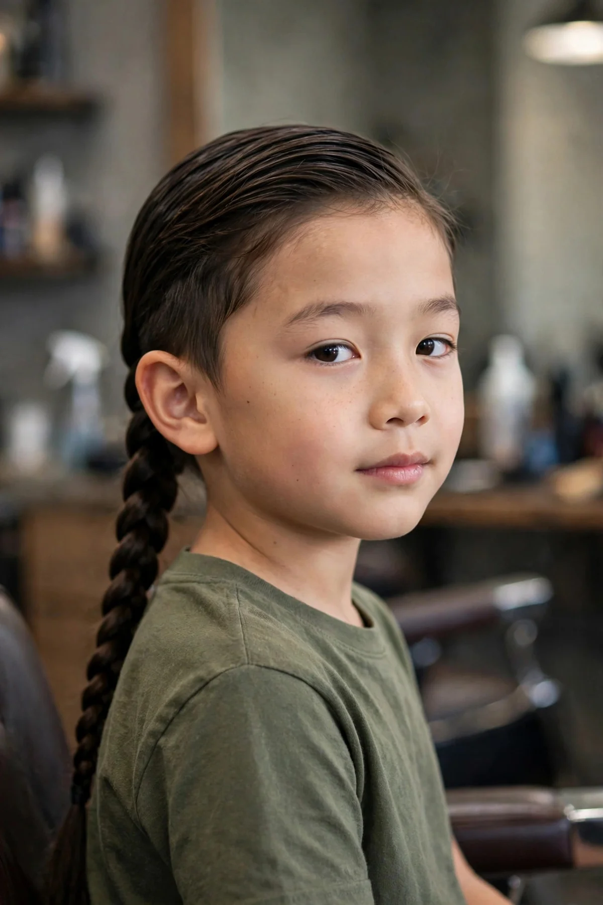 Long braided boys haircut with a single neat braid down the back for long-haired boys